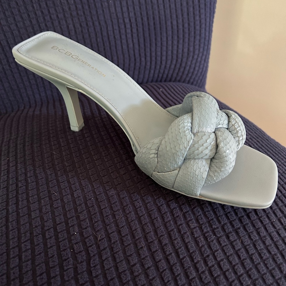 BCBGeneration Blue Heeled Mules with Modern Braided Design